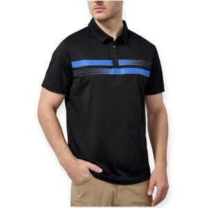 Polo Shirt Short Sleeve Black Blue XL Mens Performance Dry  Golf Shirt UPF D1